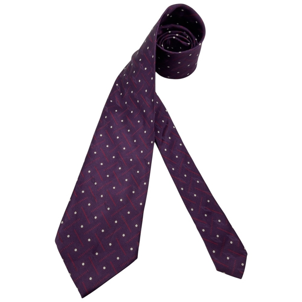 TRUSSARDI COLLECTION Purple/Burgundy Geometric Polka Dot Silk LUXURY Tie ITALY